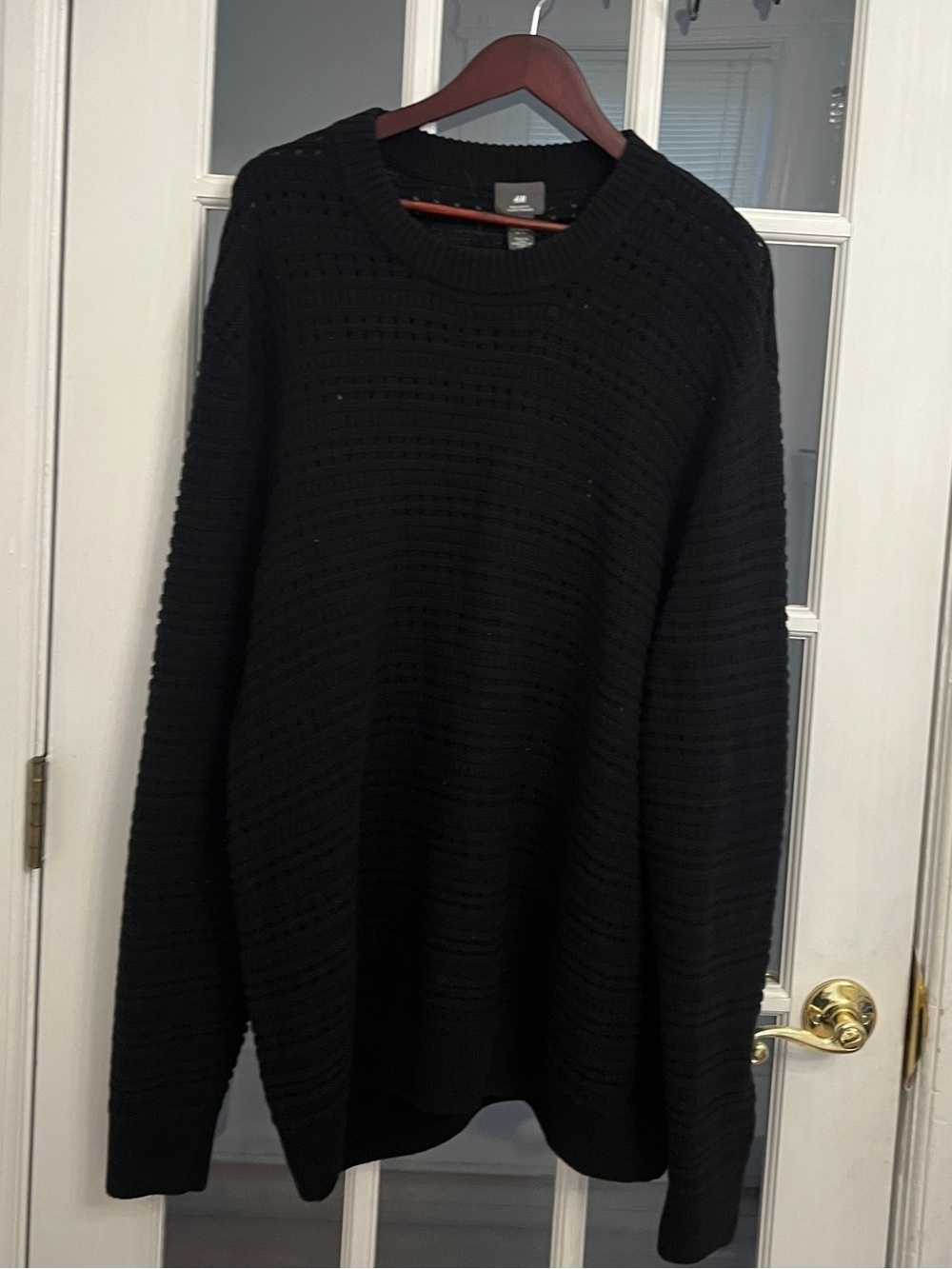 H&M Men’s Black Chunky Knit Regular Fit Crewneck Sweater Size XL